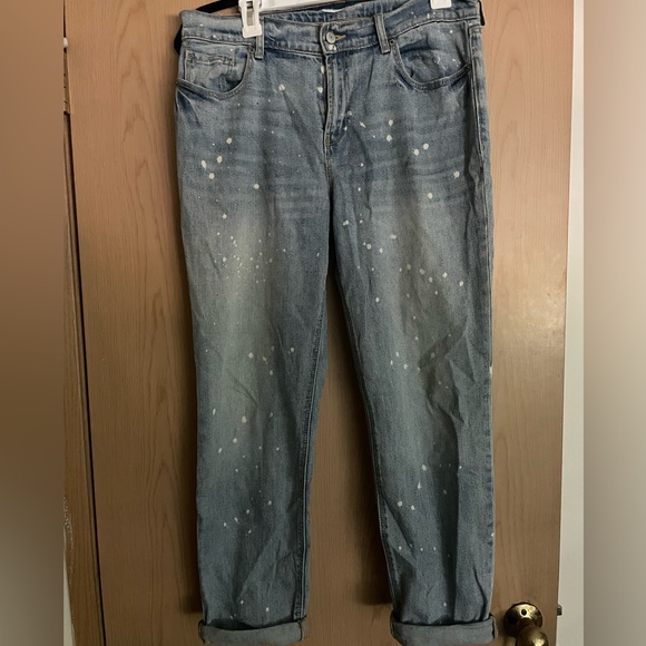 Old Navy Jeans Women Boyfriend Mid Rise Paint Splatter Size 10 oversized - Picture 1 of 4